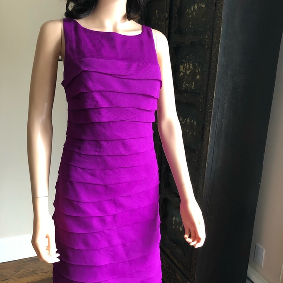 JS Collections Purple Layer Ruffle Dress Size 4 - Picture 2 of 5
